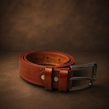 Premium Laminated Cow Leather Belt – Stylish Stitch Design