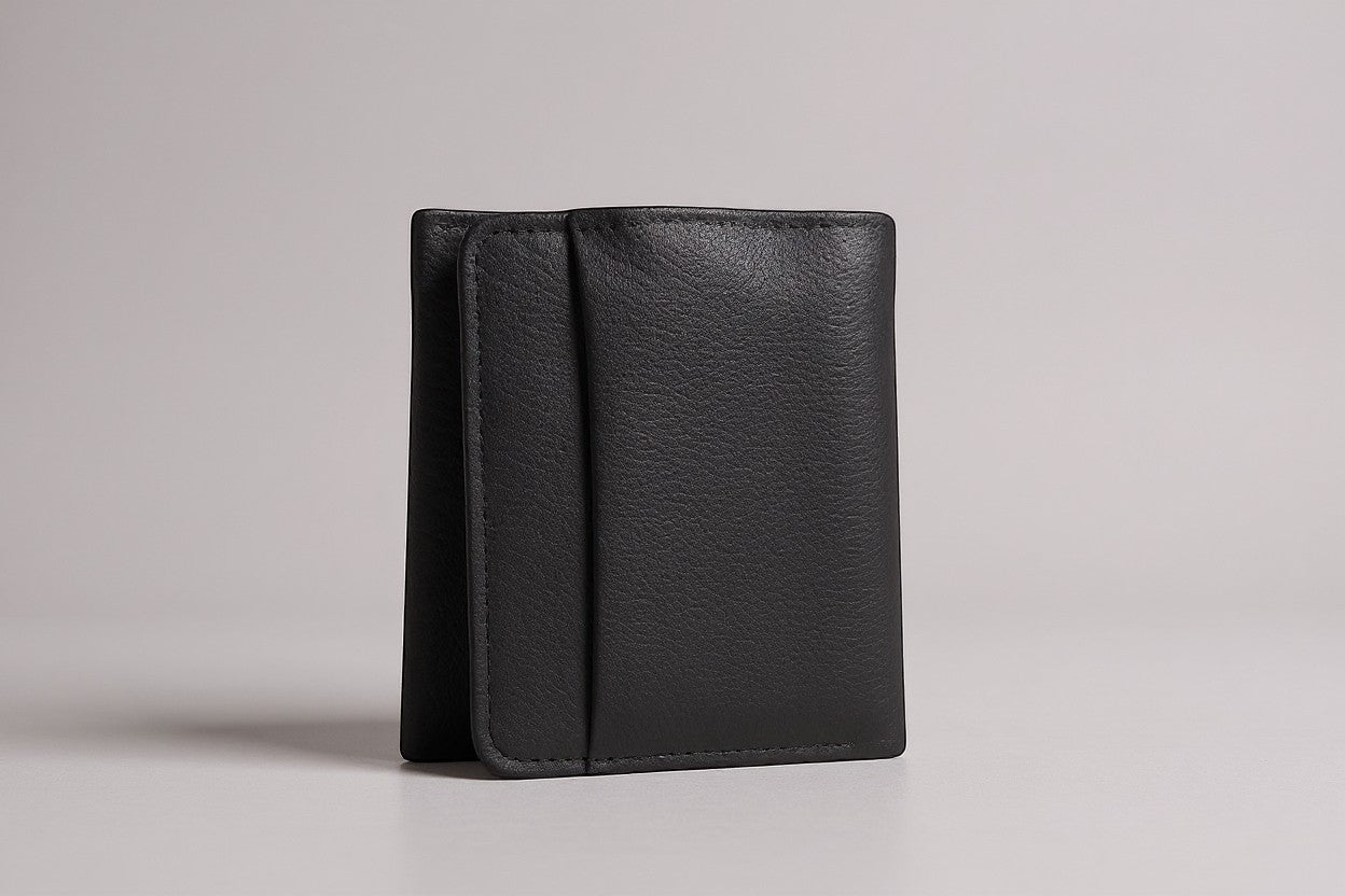 UrbanHideLeathers black 3-fold wallet made from soft, durable cow mild leather with a slim design.