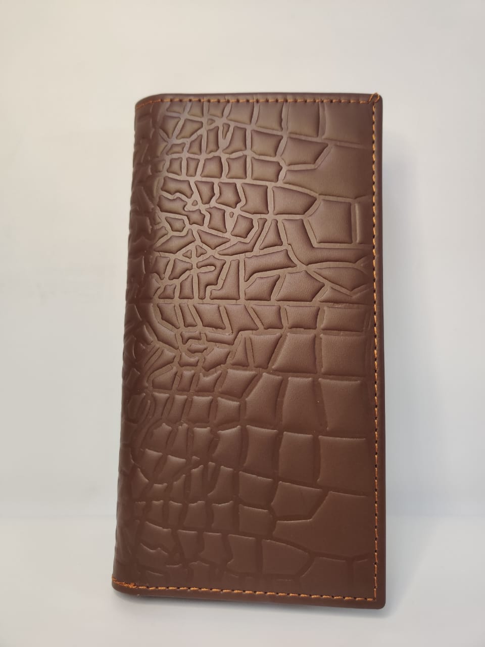 Men’s Long Cow Leather Wallet – Crocodile Texture, Mobile Compatible